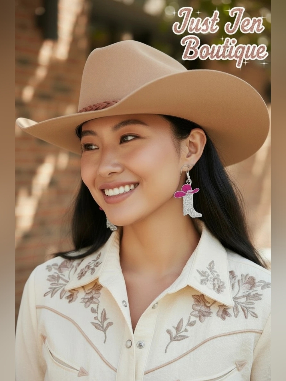 925 Sterling Silver Pink Rhinestone Cowboy Boot Earrings- Hypoallergenic - Picture 6 of 8